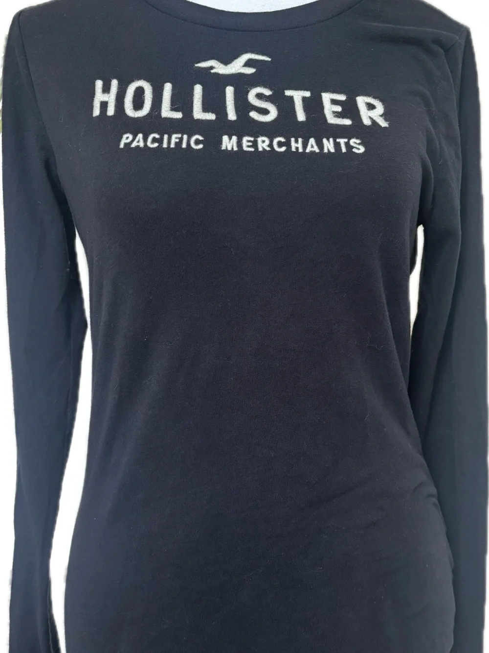 Hollister Navy Long Sleeve Tee with White Logo - Picture 1 of 7